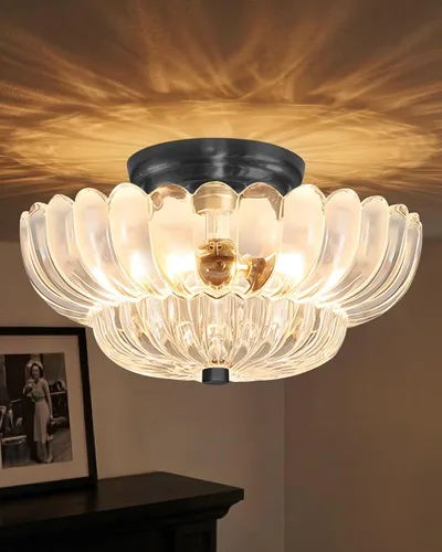 Miniatura 13 de Luces de Techo Semiempotradas Lámpara de Techo de Cristal Marrón Candelabros Base Negra Iluminación Moderna Accesorio de Luz Adecuado para Sala