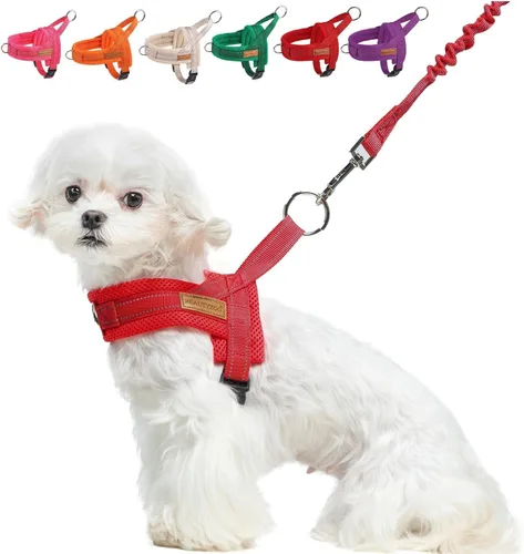 Miniatura 16 de BEAUTYZOO Arnés para Perros Pequeños, Juego de Arnés y Correa sin Tirones, Arnés de Chaleco para Cachorros Suave a Prueba de Escapes con Manija