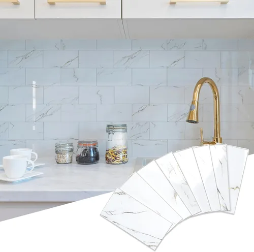 Miniatura 15 de Yipscazo Azulejo de pared compuesto de PVC 3D de 3 x 6 pulgadas para despegar y pegar en azulejos para cocina, baño, lavandería, chimenea