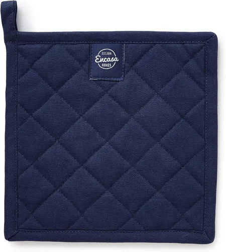 Miniatura 3 de Encasa XO Juego de 2 soportes para ollas de algodón resistentes al calor con lazo para colgar, color azul escocés, almohadillas acolchadas multiusos