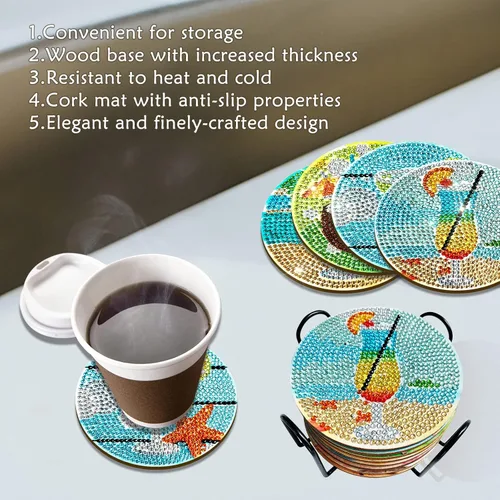 Miniatura 6 de CasaPopz Juego de 8 posavasos de arte de diamante con soporte para adultos, kits de posavasos de arte de diamantes antideslizantes para mujeres
