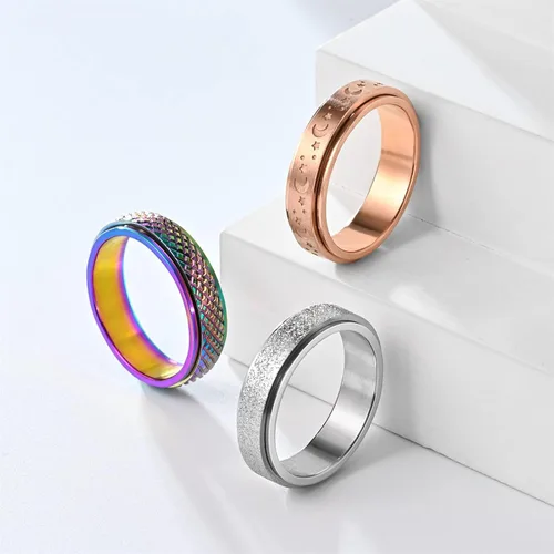 Miniatura 3 de Anillos de ansiedad para mujer, anillos giratorios para aliviar el estrés, 4 unidades, acero de titanio de 0.236 in, tamaño 5-12