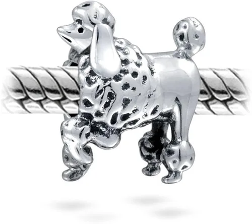 Miniatura 2 de Dije de cuentas de perro de perro pequeño con diseño de caniche, para mujeres, adolescentes, oxidado, plata de ley 925, se adapta a pulseras