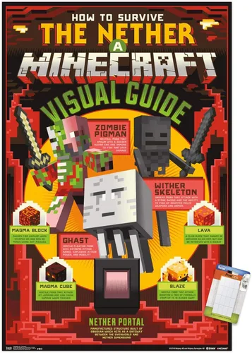 Miniatura 17 de Trends International Minecraft - Póster de The Nether Wall, 14.725 x 22.375 pulgadas, versión enmarcada de madera de granero