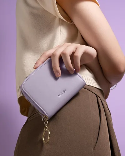 Miniatura 5 de Vulkitty Cartera pequeña para mujer con bloqueo RFID con cremallera alrededor de la funda triple compacta de cuero para tarjetas con bolsillo