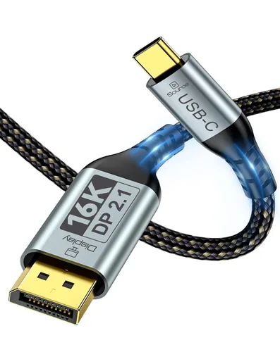 Cable USB C a DisplayPort 2.1 [16K @30Hz, 8K @120Hz, 2K/4K @240Hz], 80Gbps Thunderbolt 5/4/3 a puerto de pantalla 2.1 cable, USBC a DP para MacBook,