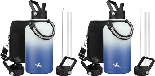 Miniatura 110 de Konokyo - Botella de agua aislada de 18 onzas, botellas deportivas de acero inoxidable con 3 tapas, verde militar