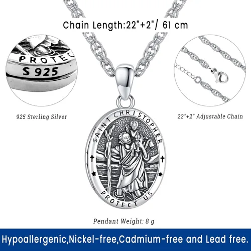 Miniatura 259 de Eusense Saint Necklace Sterling Silver 925 Protection Jewelry for Men Women Patron St Medals Amulet Pendant