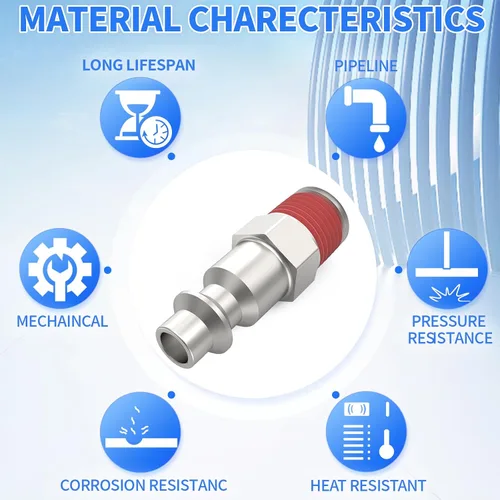 Miniatura 5 de ChillWaves Enchufe de aire industrial, enchufes neumáticos macho NPT de 1/4", accesorios para compresores de aire (paquete de 15)