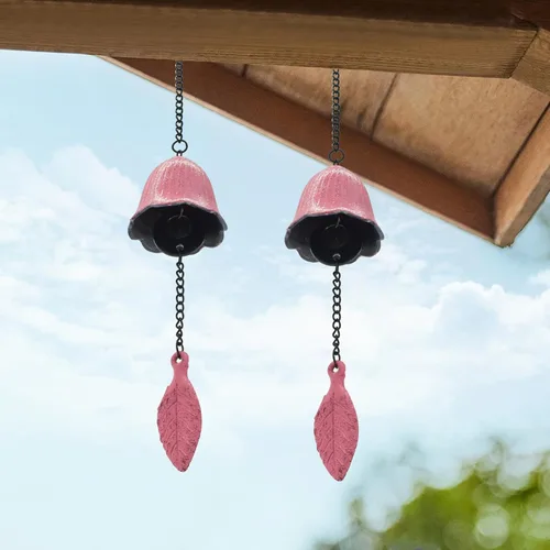 Miniatura 5 de Campana de viento de hojas japonesas, pequeña campana de viento colgante para colgar en el exterior, carillón de viento de hierro fundido, adorno