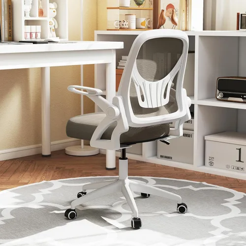 Miniatura 2 de Giantex Silla de oficina de malla, silla de escritorio ergonómica con brazos abatibles y soporte lumbar, silla de escritorio giratoria de altura