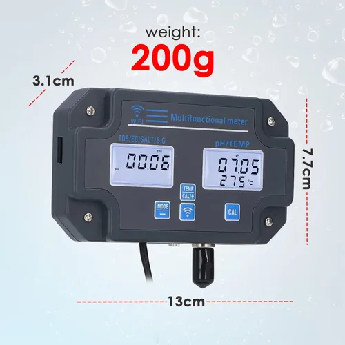 Miniatura 6 de Probador inteligente de calidad del agua, monitoreo de aplicación inalámbrica las 24 horas de pH EC TDS Salinidad SG Temperatura, Montable