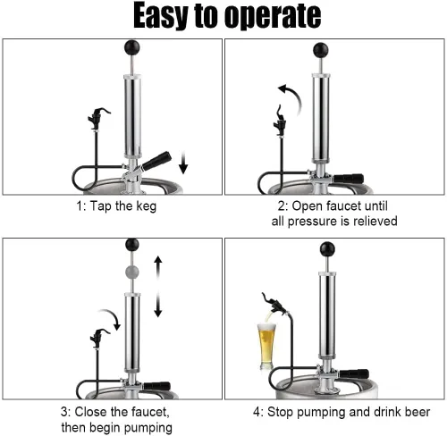 Miniatura 5 de MRbrew Bomba de barril de grifo de cerveza con sistema D de 8 pulgadas – Sistema de bomba de cerveza cromada para fiestas y pícnics con grifo