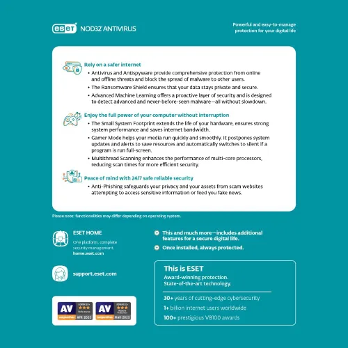 Miniatura 2 de ESET NOD32 Antivirus 2025 Edition 1 Device 1 Year Antivirus Software Gamer Mode Small System Footprint Digital Download [PC/Mac]