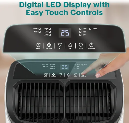 Miniatura 8 de SereneLife Aire acondicionado portátil de 8,000 BTU con deshumidificador y ventilador, unidad de CA portátil con WiFi para control de clima de área