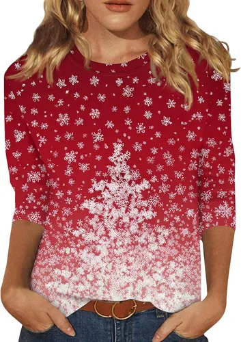 Miniatura 87 de Camisetas de manga 3/4 para mujer, cuello redondo, holgadas, casuales, con estampado floral, camisetas de moda para el trabajo de negocios