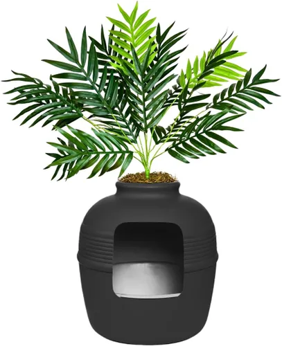 Miniatura 26 de Good Pet Stuff Caja de arena oculta para gatos con planta artificial, maceta redonda decorativa, filtro de carbón con ventilación para control