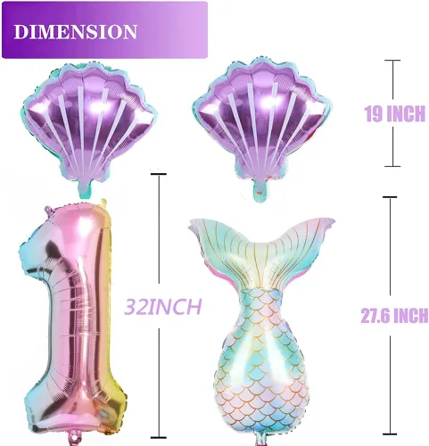 Miniatura 3 de Kit de decoración de cumpleaños de sirena sdquskin: 6 globos verdes de sirena (número 1) para niñas