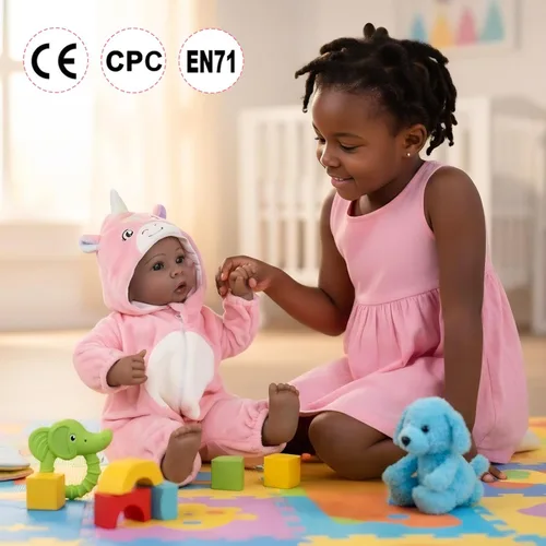 Miniatura 8 de Aori Muñecas Bebé Negras de 17 Pulgadas, Muñeca Negra Realista con Cuerpo Suave de Peso Ligero y Trajes Rosas para Niñas de 3+ Juego