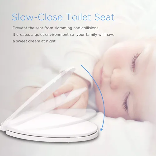 Miniatura 4 de Asiento de inodoro alargado con tapa de cierre suave, fácil de instalar, plástico, blanco, adecuado para inodoros alargados u ovalados