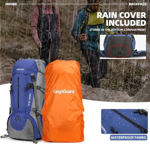 Miniatura 6 de King'sGuard Mochila de senderismo de 70L con cubierta de lluvia, mochila de viaje impermeable ligera para acampar, mochila grande Azul (deepblue)