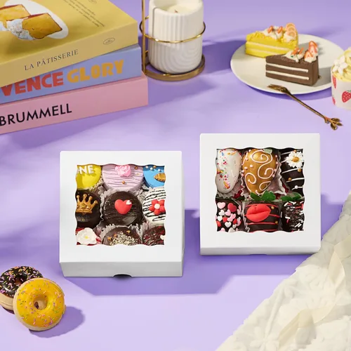 Miniatura 5 de RomanticBaking 51 cajas de panadería de 5 x 5 x 2 pulgadas, cajas de galletas con ventana, cajas de pastelería para macarrones, postres, magdalenas