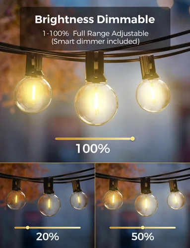 Miniatura 4 de XMCOSY+ Guirnalda de luces inteligentes para exteriores, luces de patio G40 de 75 pies con 34 bombillas LED regulables, control WiFi y aplicación
