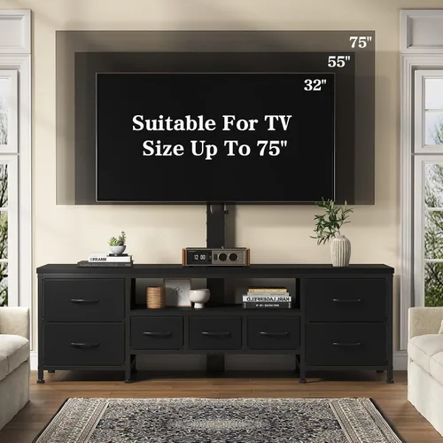 Miniatura 4 de Soporte de TV con soporte para televisores de 45/55/65/75 pulgadas, soporte de TV de 51.2 pulgadas, centro de entretenimiento con 7 cajones de tela