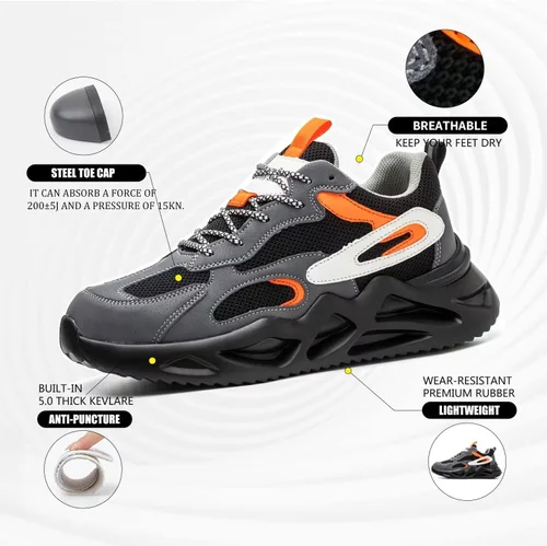 Miniatura 3 de Zapatos de punta de acero para mujeres y hombres, zapatos de seguridad de trabajo de ajuste ancho, ligeros, antideslizantes, cómodos, compuestos