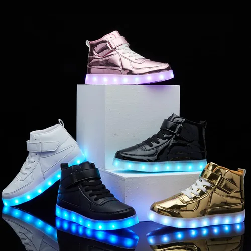 Miniatura 5 de Zapatos con luz LED para niños, carga USB, luz intermitente, zapatos deportivos de caña alta para niños y niñas, unisex