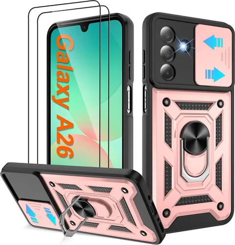 Miniatura 76 de ATUMP Funda para T-Mobile Revvl V Plus 5G con protector de pantalla HD con cubierta de cámara deslizante, soporte de anillo de rotación de 360° Negro