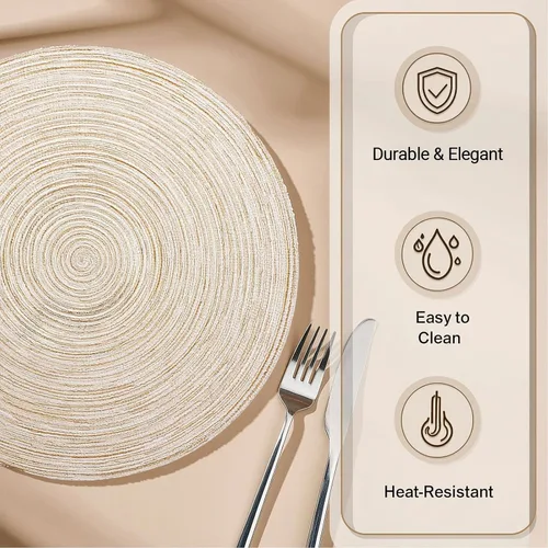 Miniatura 3 de AHHFSMEI Juego de 6 manteles individuales redondos trenzados para mesas de comedor, tejidos naturales, resistentes al calor, 15 pulgadas (beige)