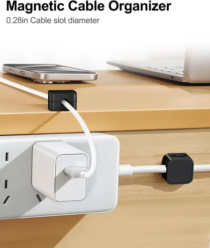 Miniatura 5 de Paquete de 16 organizadores de cables, clips magnéticos para debajo del escritorio, soporte de cables adhesivo fuerte, organizador de cables