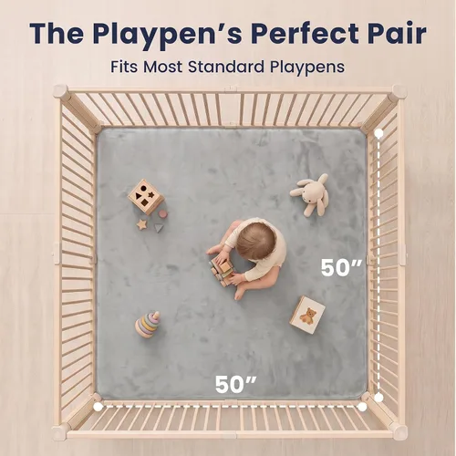 Miniatura 5 de Huloo Sleep Alfombra de Juego para Bebés para Piso, Espesor de 1.3" de Espuma Elástica, Alfombra de 1.27m×1.27m para Tiempo de Barriga, Terciopelo