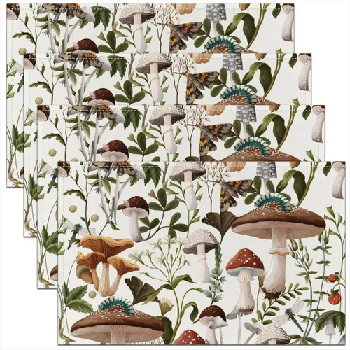 Miniatura 25 de Juego de 4 manteles individuales con diseño de hongos salvajes, acuarela, plantas naturales, decoración de plantas, para niños, adolescentes