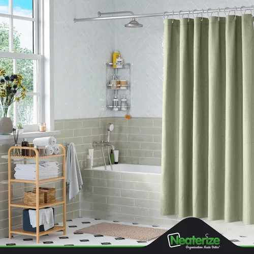 Miniatura 6 de NEATERIZE Cortina de ducha verde salvia para baño, cortina de ducha de punto gofre, estilo hotel, cortina de baño de 72 x 72 pulgadas, Cortinas De