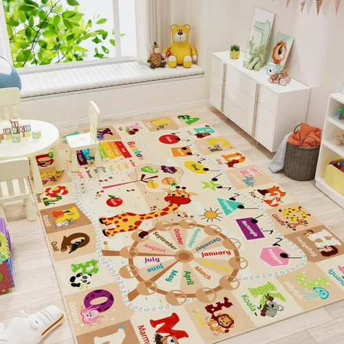 Miniatura 22 de Alfombras infantiles lavables para sala de juegos, alfombras de aprendizaje educativas y divertidas con formas de animales del alfabeto ABC