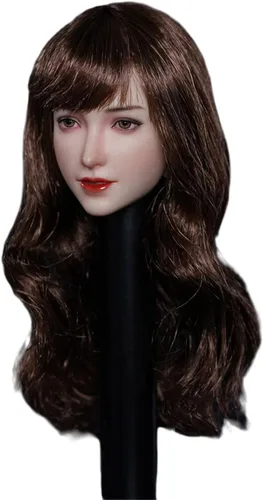 Miniatura 9 de Esculpa de cabeza femenina a escala 1/6, cabeza de cabello plantado de niña asiática tallada para figura de acción de 12 pulgadas (pelo liso negro)