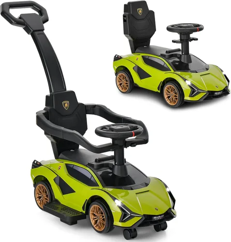 Miniatura 14 de INFANS 3 en 1 Coche de Paseo para Empujar, Silla de Paseo Licenciada Lamborghini para Bebés con Coche de Paseo Deslizante, Bocina, Música, USB, Negro
