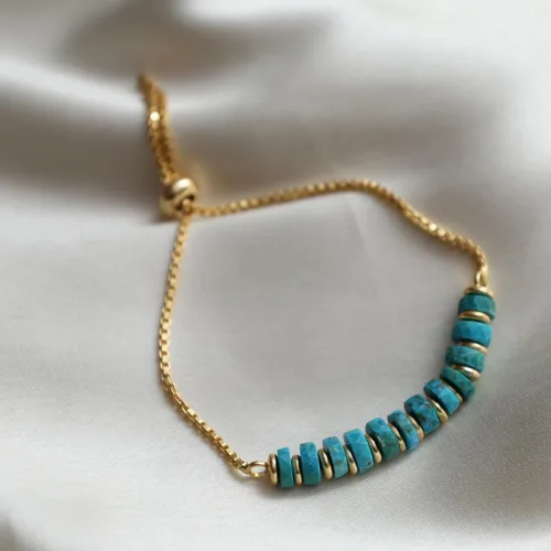 Miniatura 42 de Natural Heishi Beads With Spacers Slider Bracelet Gemstone Healing Jewelry With 14k Yellow Gold Plated 8- Inch Adjustable Length