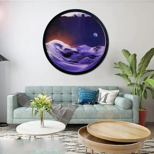 Miniatura 8 de Arte de arena en movimiento para montaje en pared, escultura giratoria de 17.3 pulgadas para montar en la pared, paisaje de arena de mar profundo