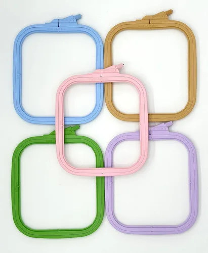 Miniatura 48 de Nurge 5 aros cuadrados grandes de plástico para bordar, aro de costura cruzada, aro de aguja perforadora, multicolor