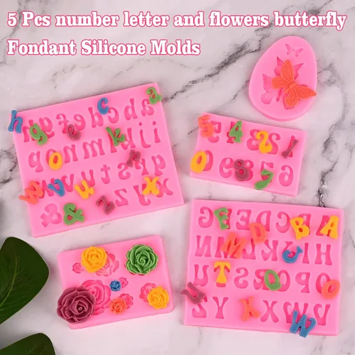 Miniatura 3 de Actvty Moldes de Silicona con Letras para Chocolate, 5 Piezas Moldes de Chocolate del Alfabeto en Mayúsculas y Minúsculas y Moldes de Fondant