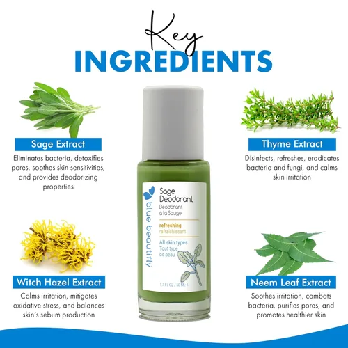 Miniatura 4 de Blue Beautifly Sage - Desodorante natural para mujeres y hombres, combate los olores desagradables botánicamente, sin aluminio, talco, ftalatos