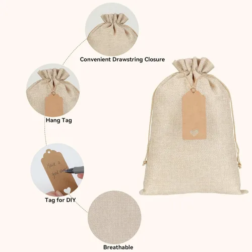 Miniatura 5 de Bolsas de arpillera con cordón de 8"x12", reutilizables, para bodas, fiestas, uso doméstico