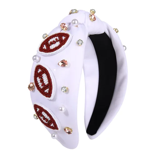 Miniatura 15 de Diademas anudadas de fútbol para mujer, diadema deportiva para el día del juego, diadema de cristal perlado con nudo superior ancho, accesorios