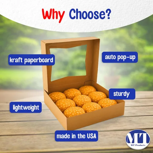 Miniatura 5 de MT Products Cajas Kraft para tartas de 10 x 10 x 2.5 pulgadas, cajas para pasteles de panadería con ventana (paquete de 15) – fabricadas