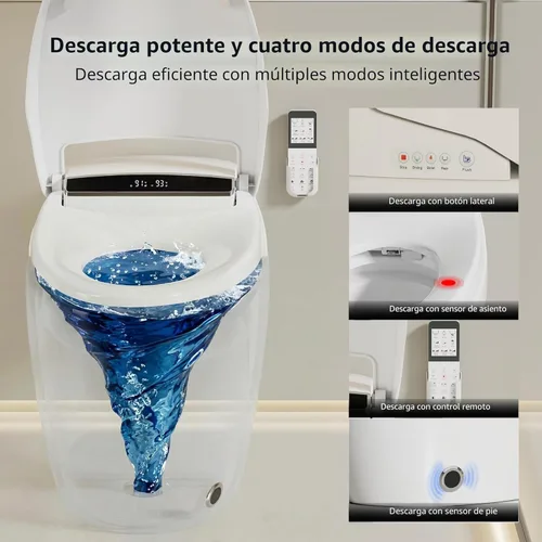 Miniatura 3 de LOUPUSUO Inodoro inteligente con rociador de agua caliente y secadora, inodoro de bidé de una pieza con funcionamiento automático de sensor de pie