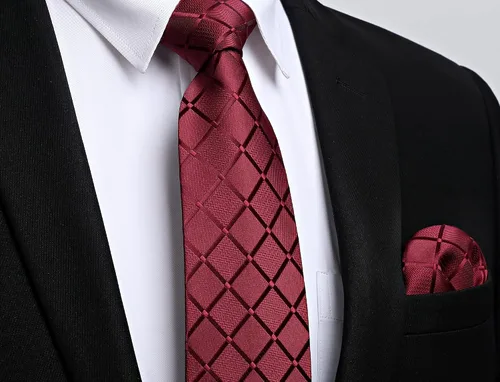 Miniatura 202 de HISDERN Conjunto de corbata a cuadros a cuadros pañuelo tejido clásico formal para hombre corbata y bolsillo cuadrado
