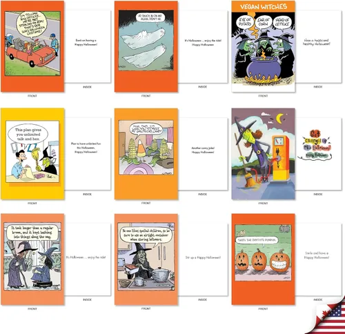 Miniatura 6 de NobleWorks Juego de 36 tarjetas de felicitación histéricas de Halloween con sobres de 5 x 7 pulgadas (36 diseños, 1 cada uno) Joke O'Lanterns